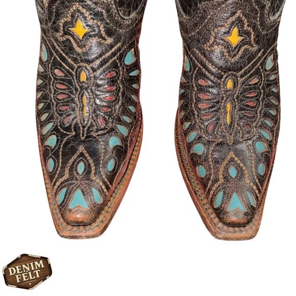 Corral Butterfly Inlay Western Boots Brown Multicolor Leather Size 6M –EXCELLENT - Picture 2 of 16
